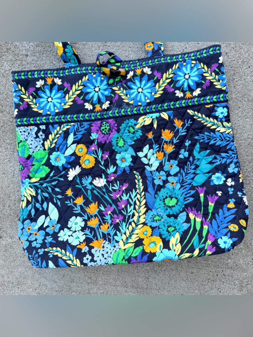 Vera Bradley Quilted Cotton Tote Bag in retired Midnight Blues Floral Pattern - Picture 2 of 5